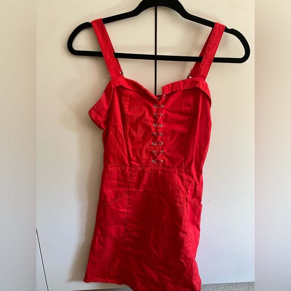 S XOXO Mini Red Dress with Denim-Feel